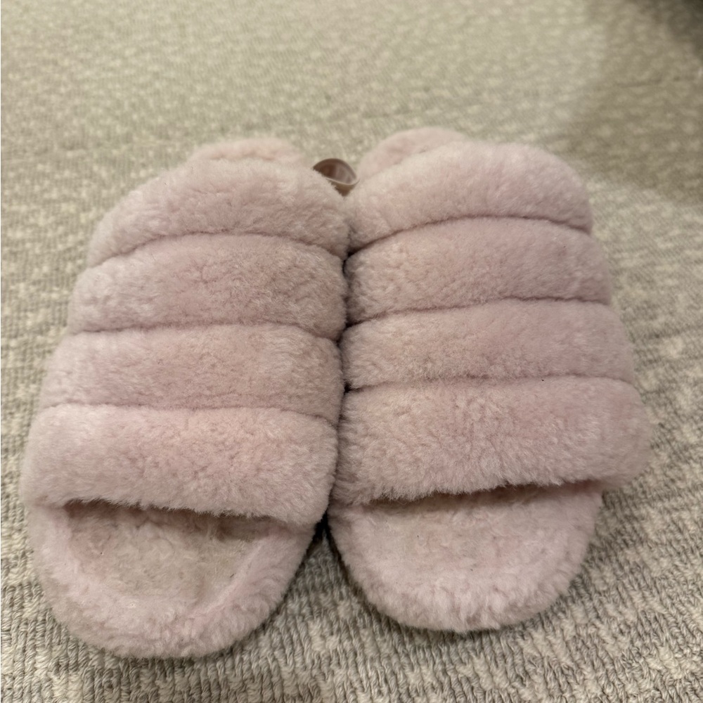 Ugh Cozy Pink Fuzzy Slippers with back strap